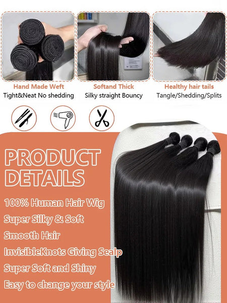 26 28 30 Inches Straight Human Hair Bundles Brazilian Raw Remy Weave 100% Unprocessed Extension Weft Natural Black For Women
