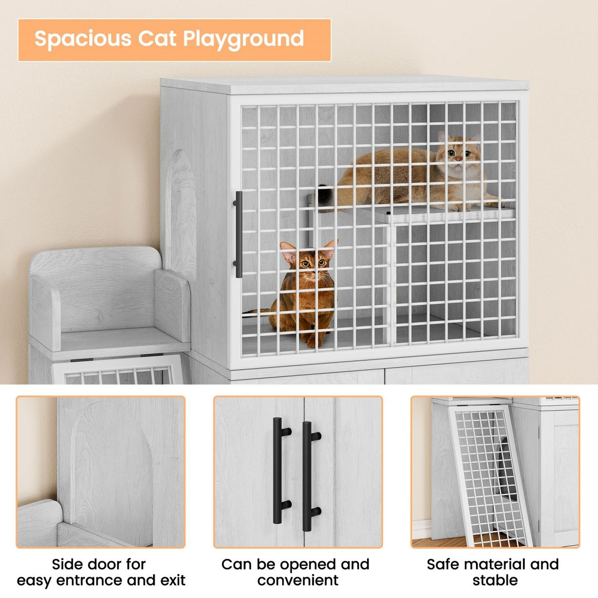 Cat Litter Box Enclosure with Platform,Double Layer Cat Litter Hidden Furniture,Cat Washroom Furniture,Cat House with Ladder