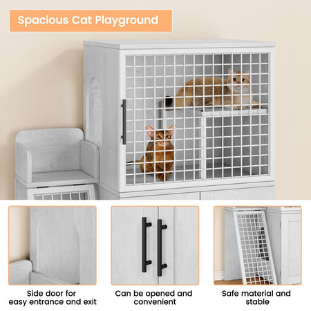 Cat Litter Box Enclosure with Platform,Double Layer Cat Litter Hidden Furniture,Cat Washroom Furniture,Cat House with Ladder