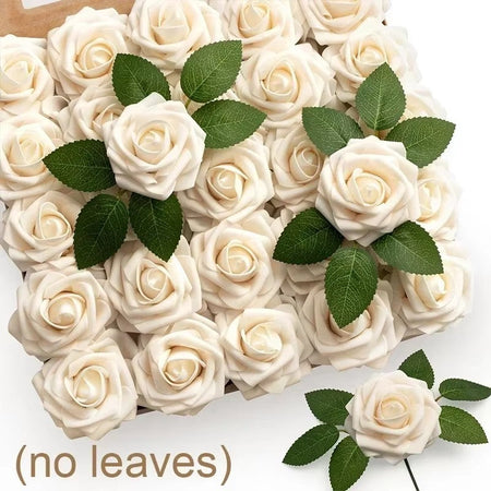 5-100pcs Fake Rose Flower Green Leaves for Valentine's Day Wedding Birthday Party Artificial Roses Heads with Stems Supplies