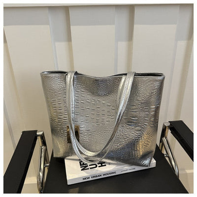 Fashion Casual Women Shoulder Bags Silver Gold Black Crocodile Handbag PU Leather Female Big Tote Bag Ladies Hand Bags Sac