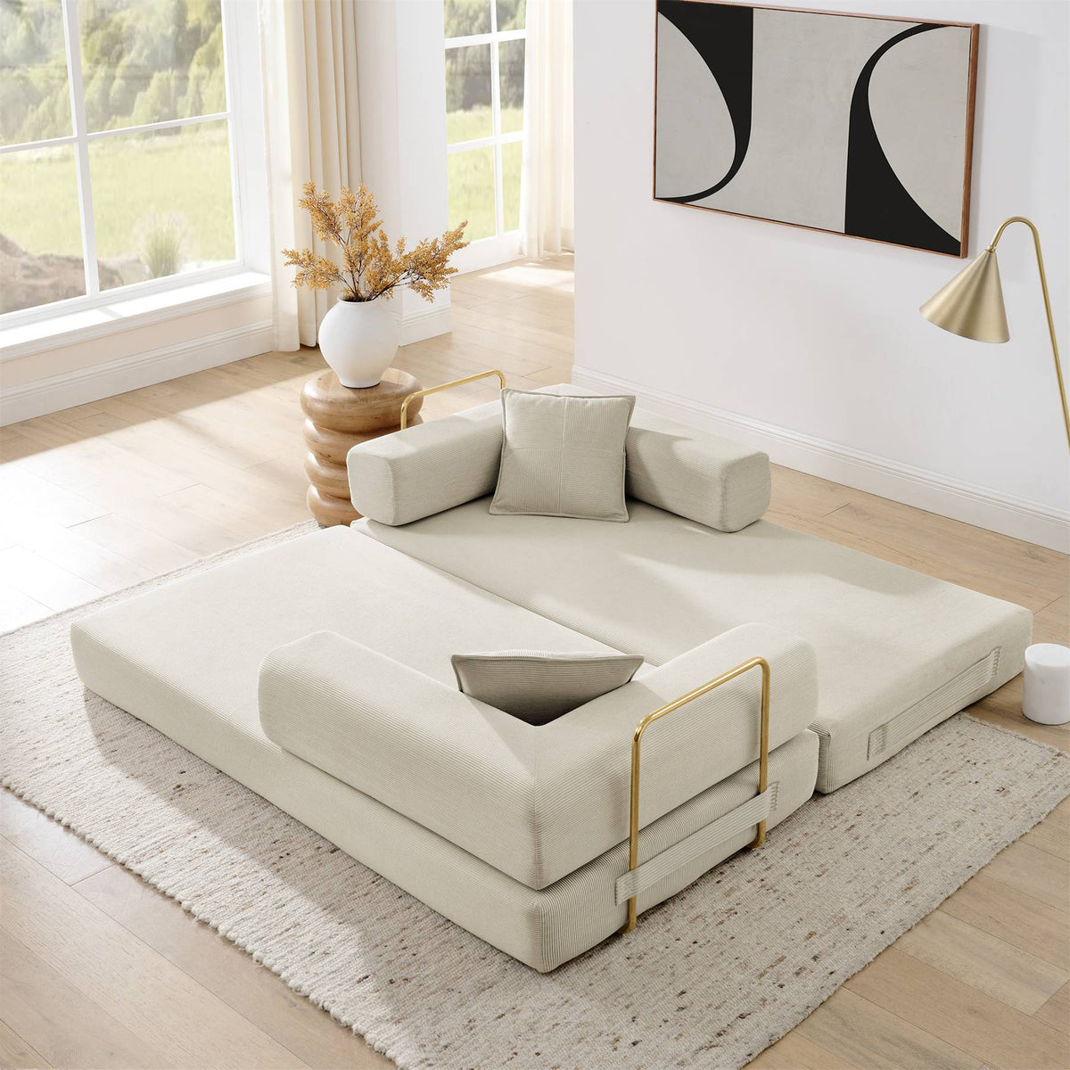 Convertible Sofa Bed, Modern Fold-Out Couch with Removable Backrest, Comfortable King Size Floor Sofa for Living Room &