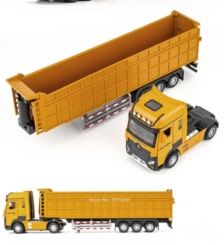 1:50 Miniature Trailer Dump Truck Cars Toys Model 3 Doors Opened Extended Engineering Vehicle Light Sound Car Boys Festival Gift