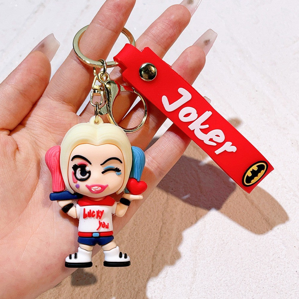 Anime Harley Quinn cartoon Marvel Batman Joker image doll bag keychain cute pendant Wonder Woman car accessories keychain