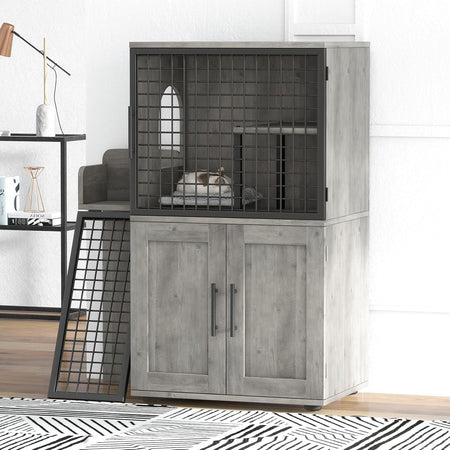 Cat Litter Box Enclosure with Platform,Double Layer Cat Litter Hidden Furniture,Cat Washroom Furniture,Cat House with Ladder