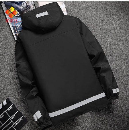 Lightweight Hooded Work Jacket, Waterproof Abrasion Resistant Reflective Outdoor Windbreaker
