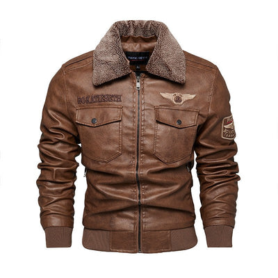 Fleece Fur Collar Windbreaker Coat Male Pu Jacket Men Thick Warm Cashmere Military Bomber Tactical Leather Jackets Mens Outwear
