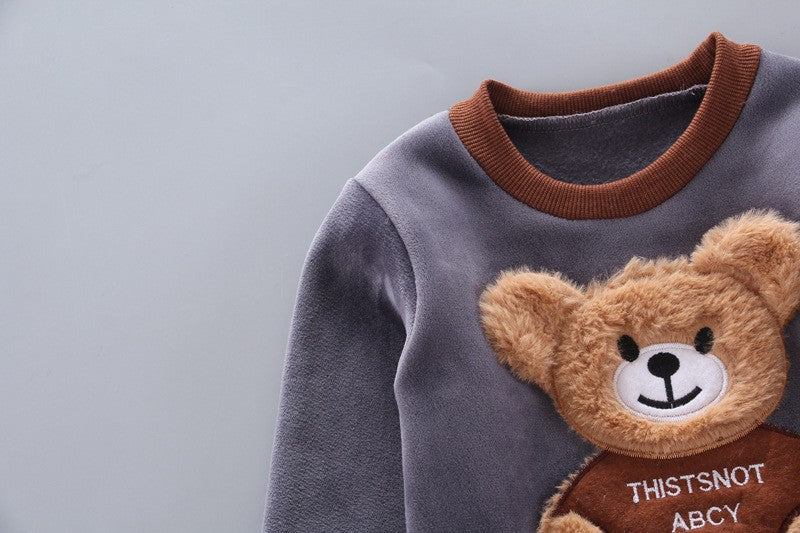 Autumn Winter Baby Boys Clothes Sets Thick Fleece Cartoon Bear Jacket Vest Pants 3Pcs Cotton Sport Suit For Girls Warm Outfits