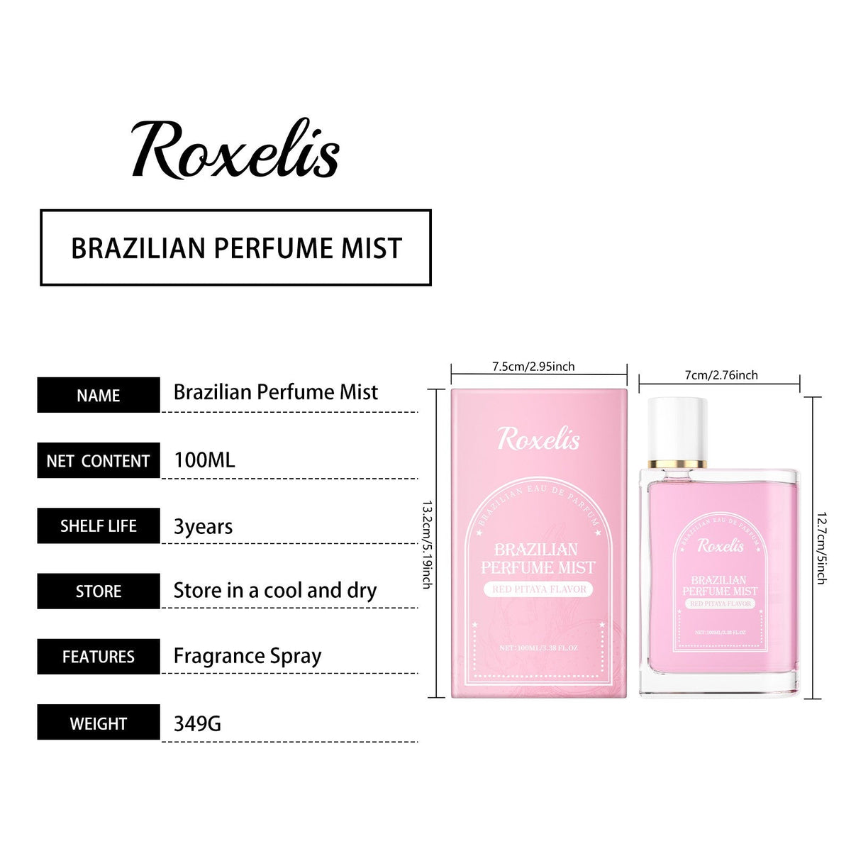 Roxelis 100ml Brazilian Style Perfume Light Fragrance Red Pitaya Jasmine Scent Fresh Long Lasting Aroma Dating Flirting Perfume