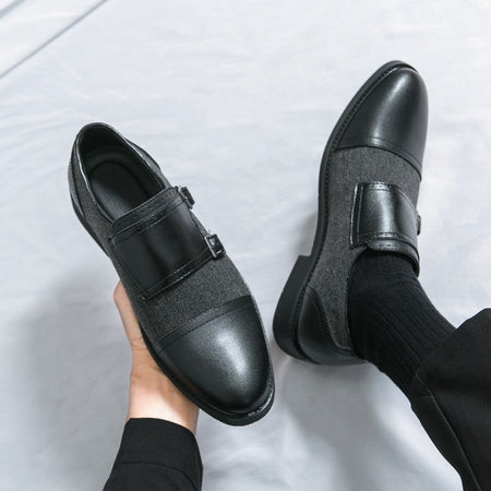 Spring Italian Double Button Loafers High-quality Blue Leather Shoes for Men Men Leather Shoes Patent Mens Wedding Dress Shoes
