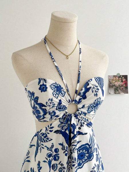 Women's Romantical Floral Print Halter Neck Sexy Fashionable Dress Easy to Create Lazy Stylish Vacation Style Dress