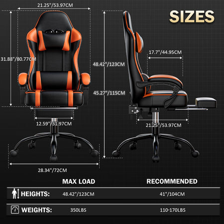 Gaming Chair with Footrest, PU Leather Video Game Chairs for Adults, Reclining Gamer Chair Office Desk Chair