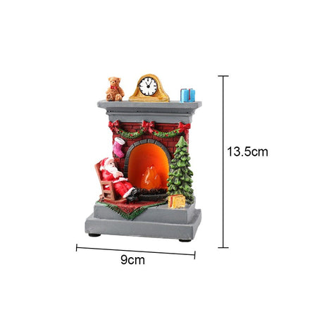 Christmas Glowing Ornaments Santa Claus Snowman Fireplace Resin LED Night Light Christmas Decoration Holiday Kids Toys Gift