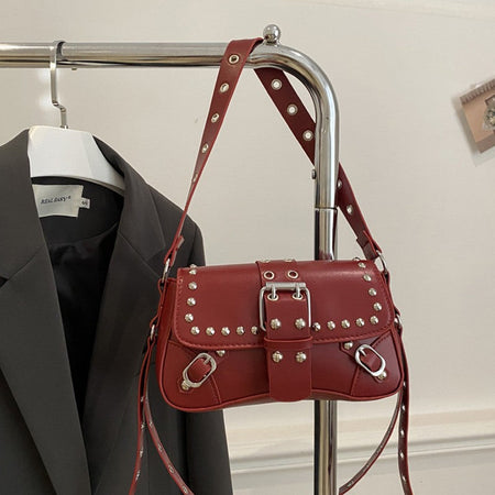 Shoulder Bag for Women Punk Style Purse PU Leather Rock Fashion Handbags with Rivet Small Trendy Armpit Purse