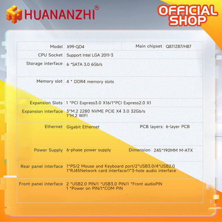 HUANANZHI X99 QD4 LGA 2011-3 Xeon Motherboard with Intel E5-2680 V4 Processor DDR4 Memory M.2 NVME SATA Support Non-ECC Combo