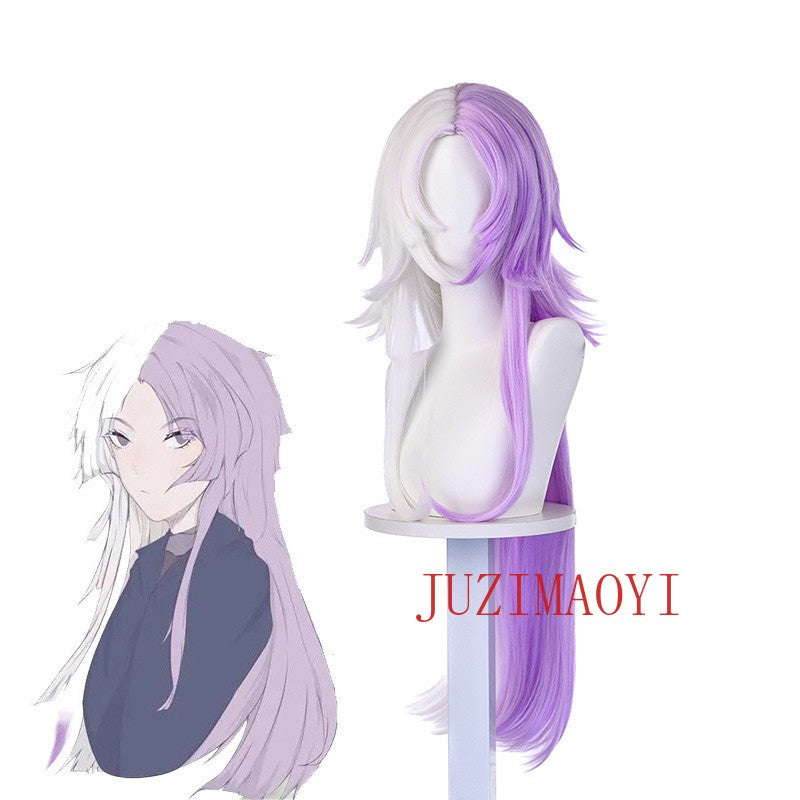 Anime Bungou Stray Dogs Cosplay 100cm Long Sigma Cosplay Wig Purple White Sigma Wigs Heat Resistant Synthetic Hair + Wig Cap