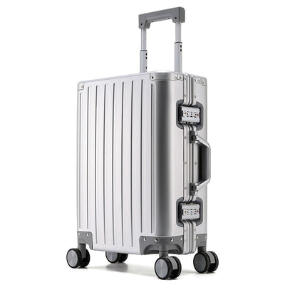 All-aluminum-magnesium alloy suitcase: women's 24-inch aluminum-framed swivel trolley case, men's 20-inch boarding travel metal