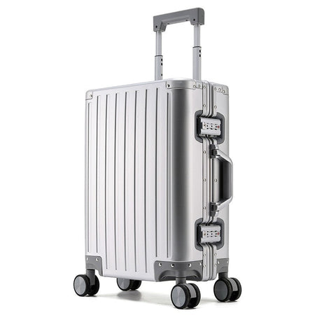 All-aluminum-magnesium alloy suitcase: women's 24-inch aluminum-framed swivel trolley case, men's 20-inch boarding travel metal