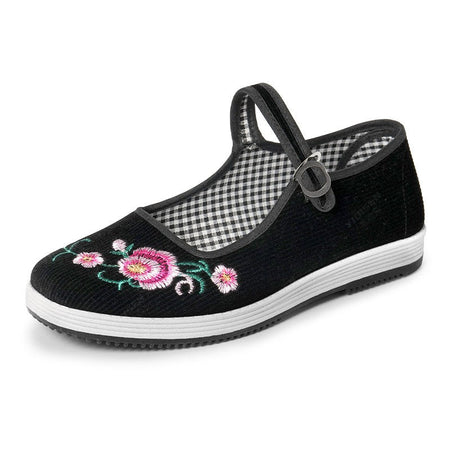 Women's Traditional Chinese Embroidered Cloth Shoes Vintage Handmade Floral Pattern Non-Slip Sole Comfortable Casual Flats Class