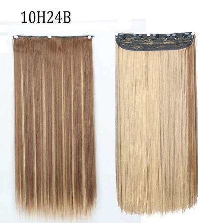 Synthetic Long Straight 5 Clip In Hair Extensions 22’‘ High Resistant Temperature Fiber Black Brown Blonde Hairpiece