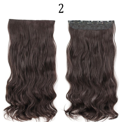Synthetic Long Straight 5 Clip In Hair Extensions 22’‘ High Resistant Temperature Fiber Black Brown Blonde Hairpiece
