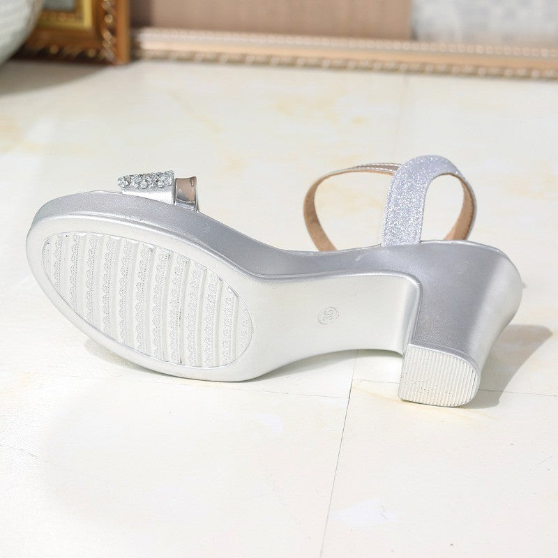 2025 New Sequins Chunky Heel Sandals for Women Summer Ankle Strap Platform Sandals Woman Fashion High Heel Party Shoes