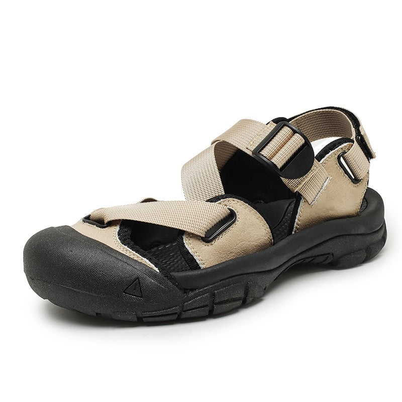Sandals for Men's Summer New Cowhide Casual Beach Shoes, Genuine Leather for Men's Anti Slip Middle-aged Sandals and Slippers