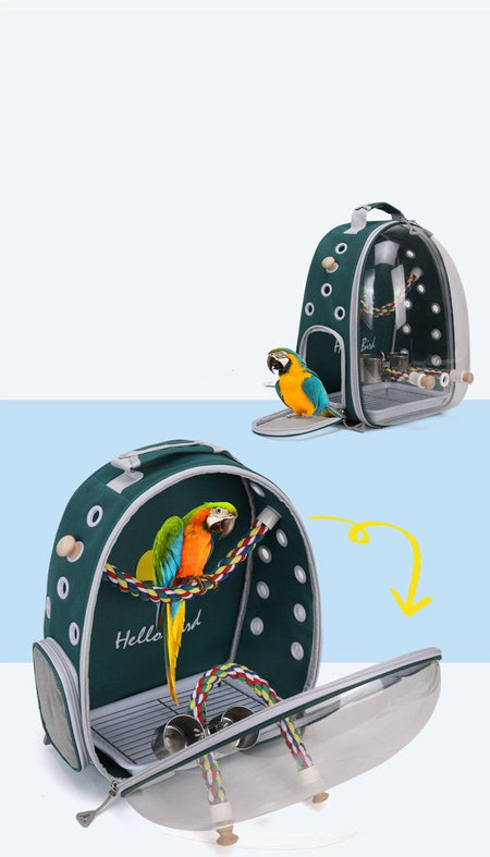 Portable Bird Carrier Bird Backpack with Perch Rope and Tray for Parrot Parakeet Macaw Cockatiel Acrylic Pet Cage Birds Bag