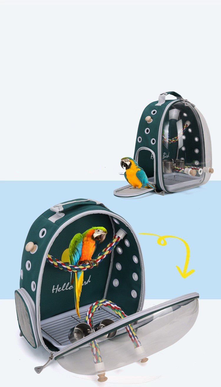 Portable Bird Carrier Bird Backpack with Perch Rope and Tray for Parrot Parakeet Macaw Cockatiel Acrylic Pet Cage Birds Bag