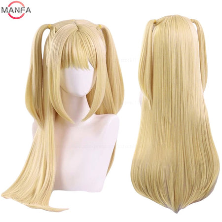 MisaMisa Cosplay Wig Misa Amane Long Blond Double Tails Hair Heat Resistant Synthetic Hair Wigs+ Wig Cap