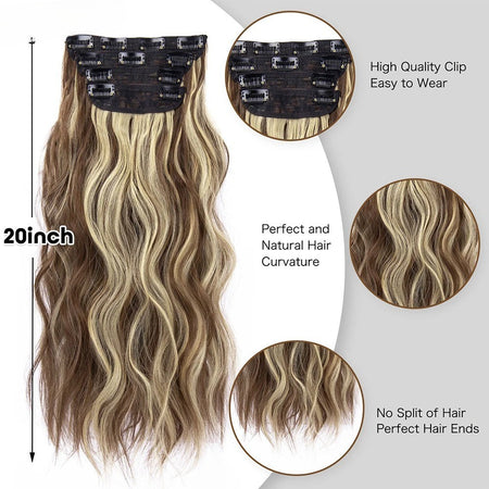 4Pcs/Set 20Inch Synthetic Hair Clip In Long Wavy Thick Hairpieces For Women Full Head Synthetic extenciones para el cabello