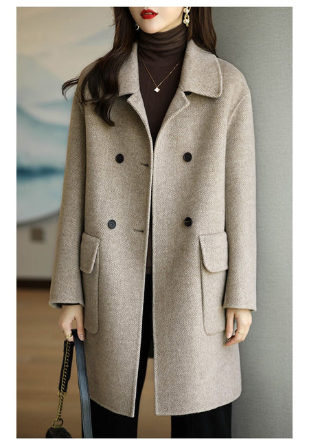 Plus Size Women's Thickened Woolen Coat Hot Sale Of The Season Autumn Winter New Style Coffee Color Slimming Mid-Length Korea...