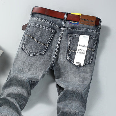 Spring Autumn Business Men Jeans Casual Straight Stretch Fashion Classic Black Sky Blue Grey Work Denim Trousers Brand Clothing