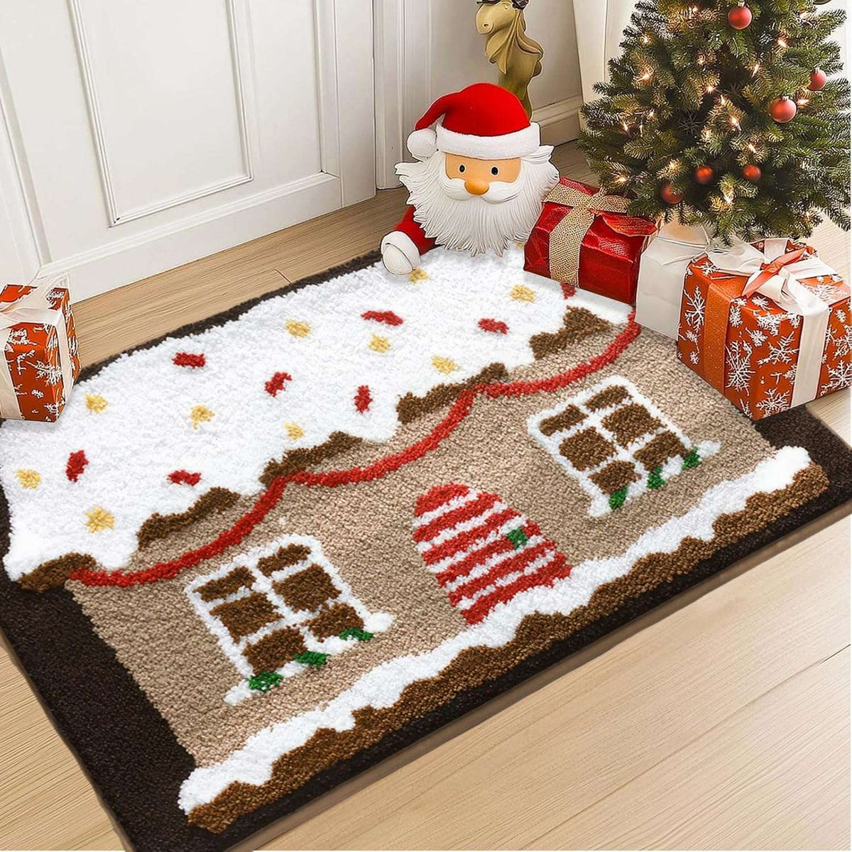 VIAMA Christmas Bathroom Rug Cute Plush Living Room & Bedroom Rug Non-Slip Absorbent Entryway Doormat Holiday Home Decor