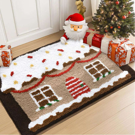 VIAMA Christmas Bathroom Rug Cute Plush Living Room & Bedroom Rug Non-Slip Absorbent Entryway Doormat Holiday Home Decor