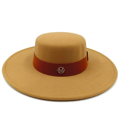 2022 new oversized edge flat top hat retro French felt hat outdoor sun hat women's big-brimmed fedora hat