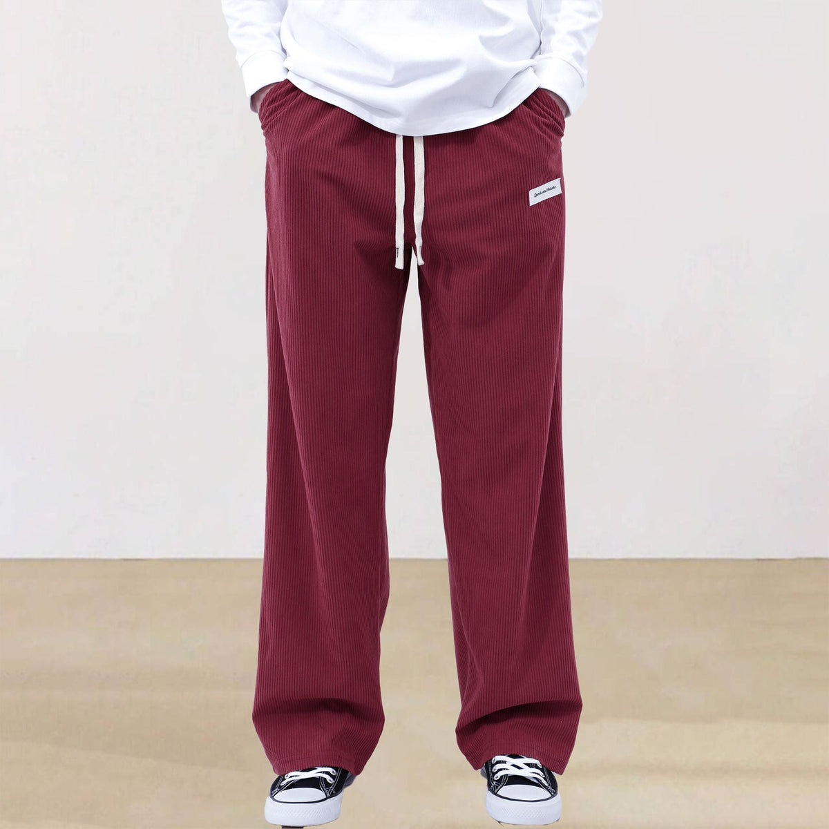 Mens Corduroy Joggers Pants Casual Cargo Pants Drawstring Elastic Waist Baggy Tapered Sweatpants with Pockets Outdoor Sweatpants