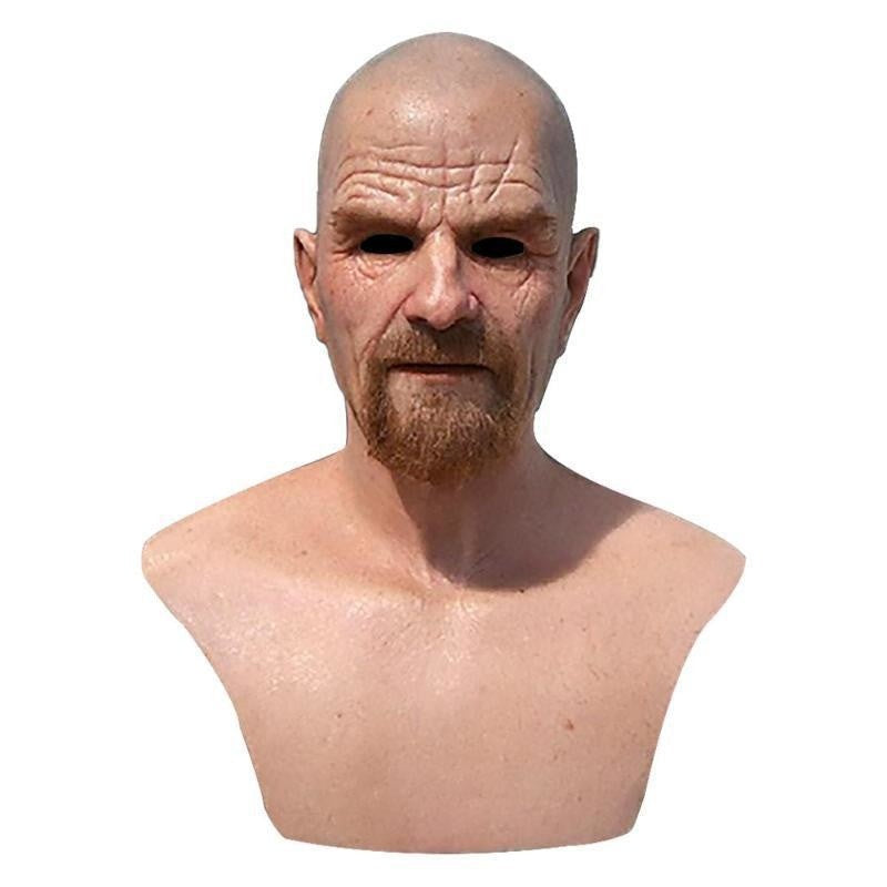 Old Man Mask Full Head Realistic Grandpa Face Wig Scary Elderly Costume For Halloween Party Centerpiece Home Display For Adults