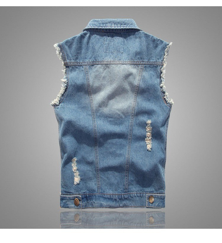 Cowboy vest men's spring and autumn new slim fit denim vest jacket men's casual sleeveless vest denim top with two chest pockets