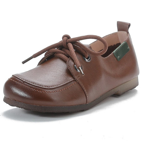 Vintage Plain Oxfords Shoes Women's Genuine Leather Flats Ladies Laced Up Moccasins Elderly Woman Square Toe Driving Loaferss