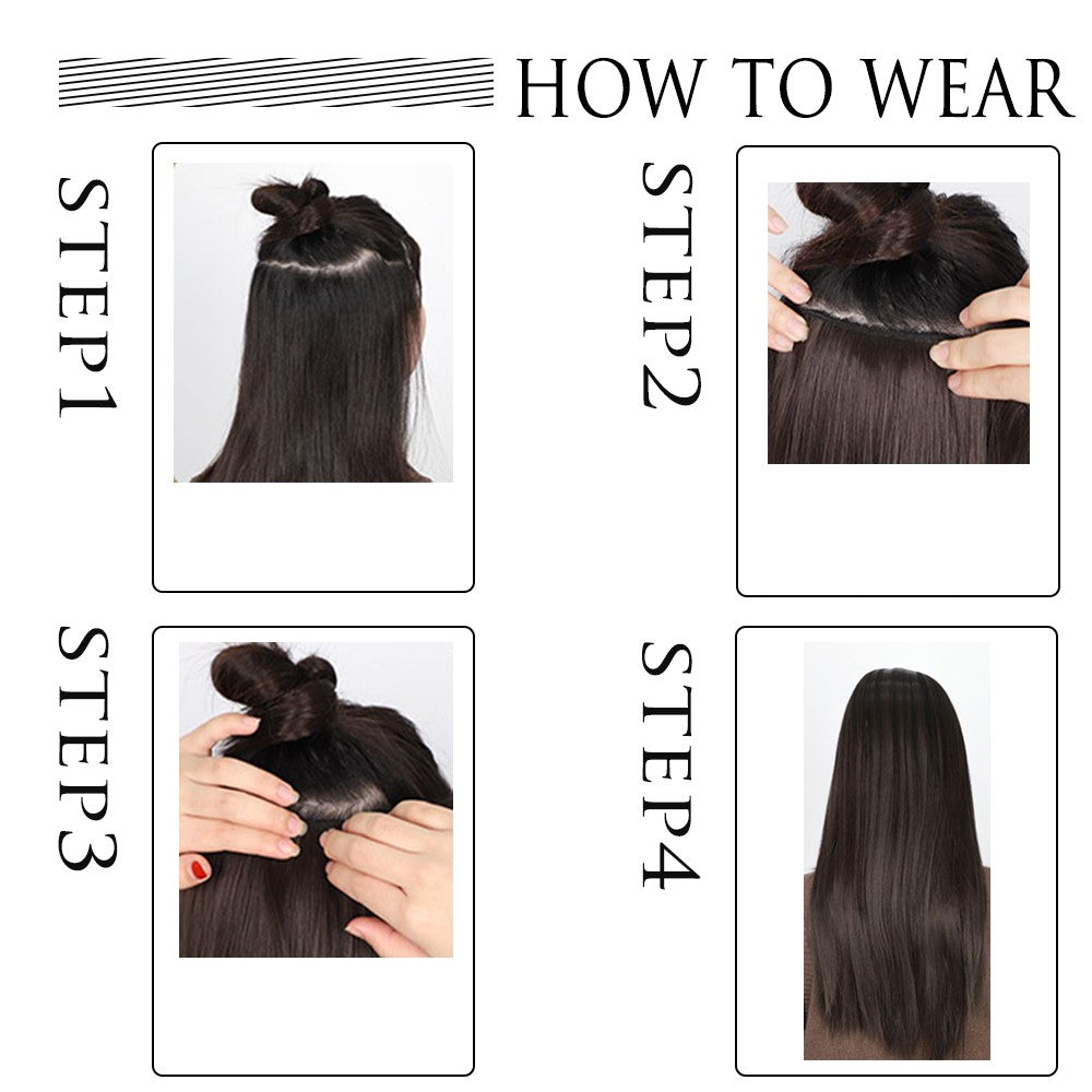 Synthetic Long Straight 5 Clip In Hair Extensions 22’‘ High Resistant Temperature Fiber Black Brown Blonde Hairpiece