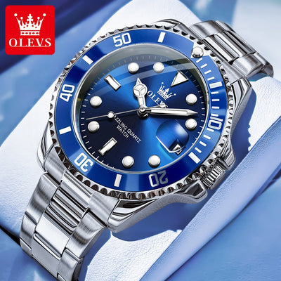 OLEVS Men's Watches Trend Luxury Fine Steel Strap Big Date Original Brand Quartz Wristwatch for Man Waterproof Luminous 5885 New