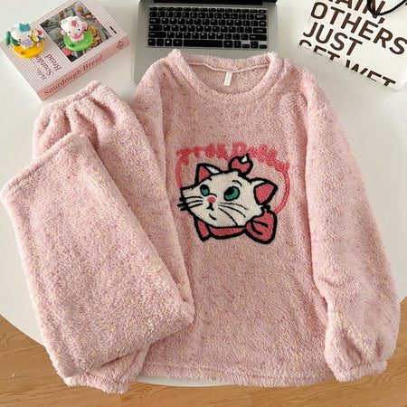 2pcs/Set Pajamas Korean Cute Dog Thickened Warm Fall And Winter Women's Pajamas Long-Sleeved Long Pants Set Sweet New Sleepwear