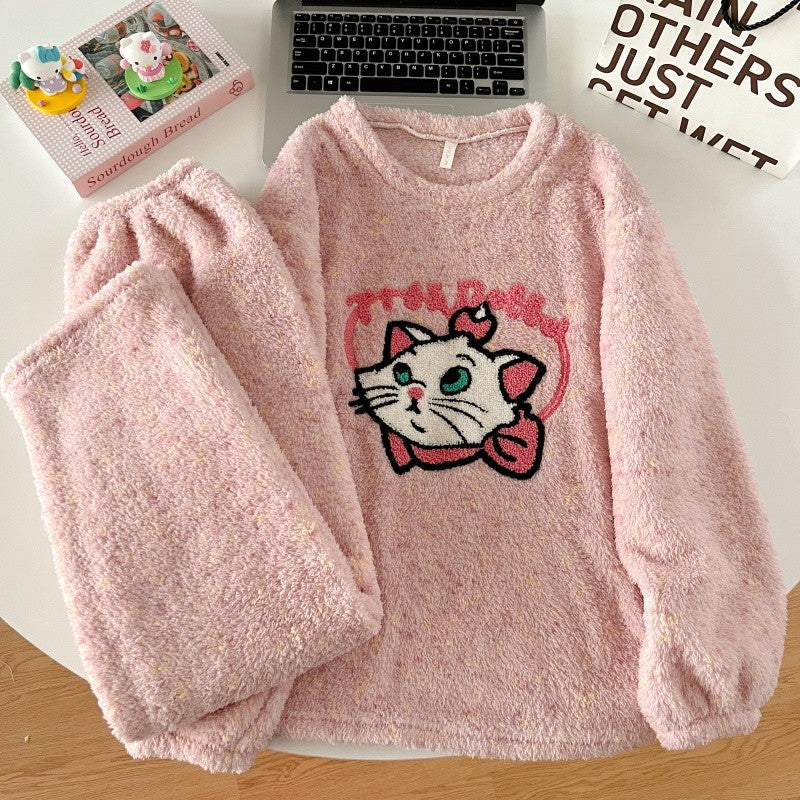 2pcs/Set Pajamas Korean Cute Dog Thickened Warm Fall And Winter Women's Pajamas Long-Sleeved Long Pants Set Sweet New Sleepwear
