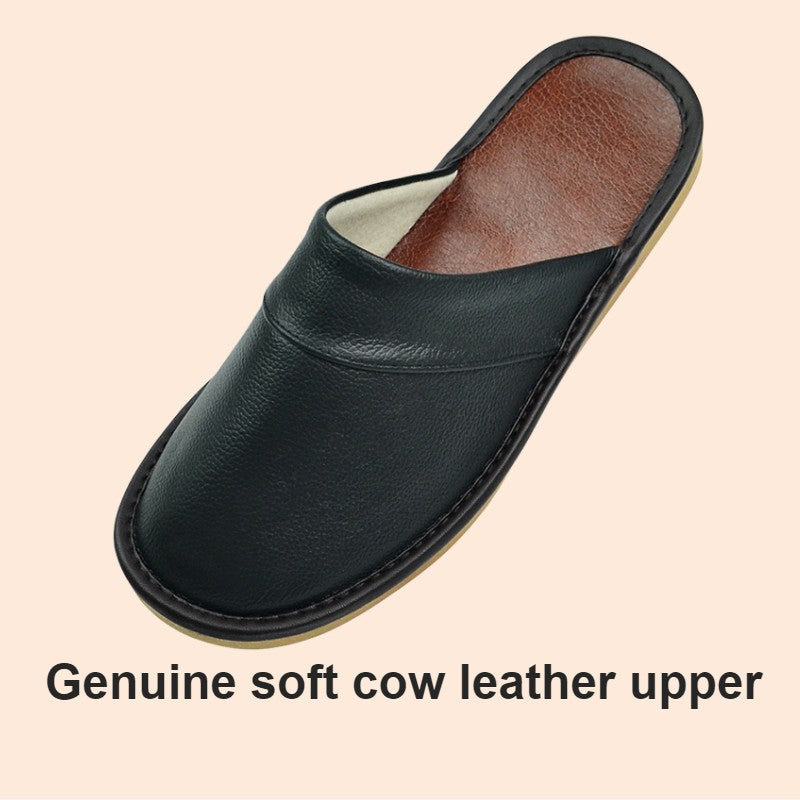 Big sizeGenuine Cow Leather Slippers Homes in indoor slipper Spring Autumn men women elderly non-slip casual single Slides shoes