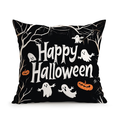 Halloween Ghost Pumpkin Print Cushion Cover Peach Skin Velvet Room Home Sofa Living Office Car Simplicity Pillow Cover 45x45CM