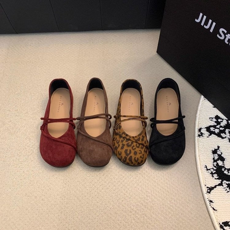 Women's Elegant Brown Mary Jane Flats French-Style Suede Loafers Spring/Autumn Collection Flat Shoes for Casual Wear