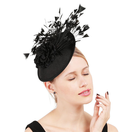 Double hemp yarn pattern design feather accessories big brim sun hat elegant banquet hat wedding beach vacation equestrian hat