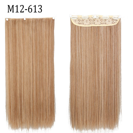 Synthetic Long Straight 5 Clip In Hair Extensions 22’‘ High Resistant Temperature Fiber Black Brown Blonde Hairpiece