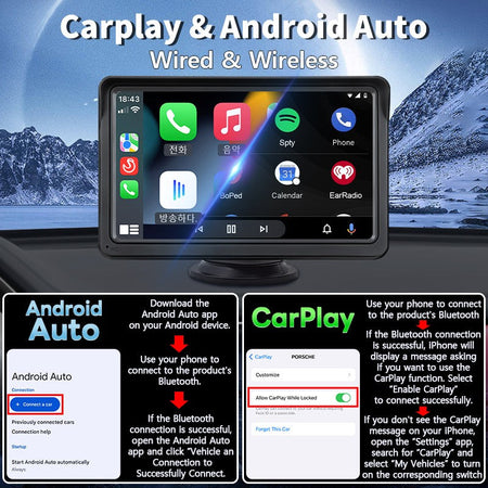 Hippcron 7inch Car Radio Multimedia Video Player Wireless Carplay And Wireless Android Auto Portable Universal Touch Screen